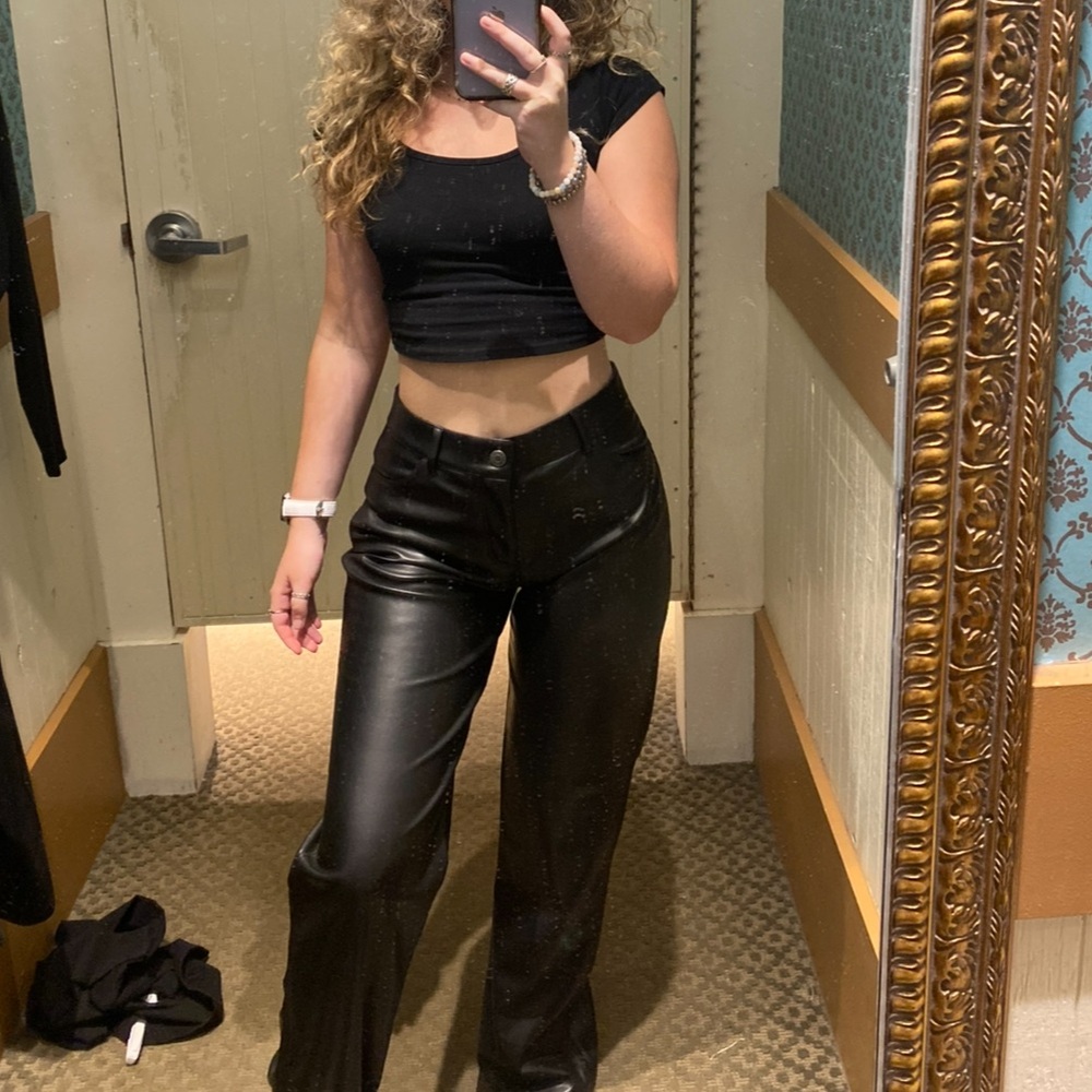 Baggy Black Faux Leather Pants Garage